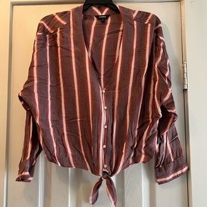 Express button down tie front blouse